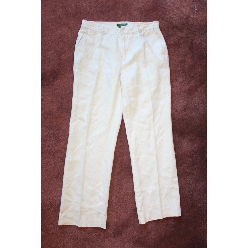 Lauren Ralph Lauren 100% Linen Women's White Trousers size 8/W31 Pants Old Money